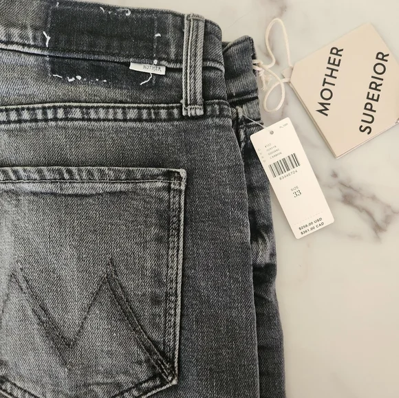 NWT Mother Superior the Rambler Zip Flood black denim jeans size 33 - Picture 3 of 12